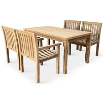 Ogrodowe meble drewniane – stół Garden I + 4x krzesło Kingsbury, teak NOELA 345917SETK14