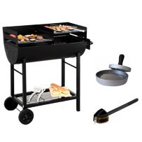 Zestaw Detroit Grill czarny + szczotka + prasa do hamburgerów Tepro TT1037+TT8503+TT8564