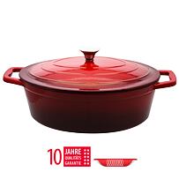 Brytfanna z pokrywką 33 × 25 cm, żeliwna, czerwona, głęboka, owalna ELO 30733