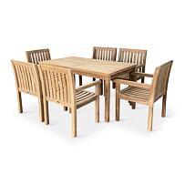 Ogrodowe meble drewniane – stół Garden I + 6x krzesło Kingsbury, teak NOELA 345917SETK16