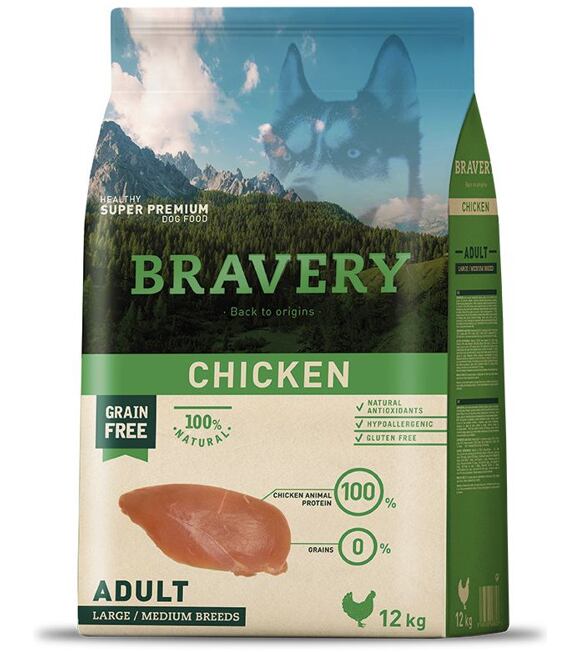 Dog ADULT large/medium Karma dla psów 4kg - kurczak BRAVERY 1003503