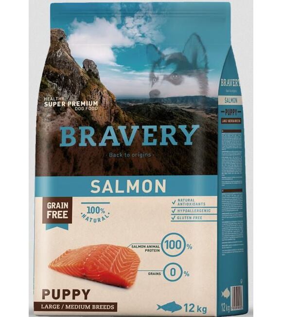 Dog PUPPY large/medium Karma dla psów 12kg - łosoś BRAVERY 1004168