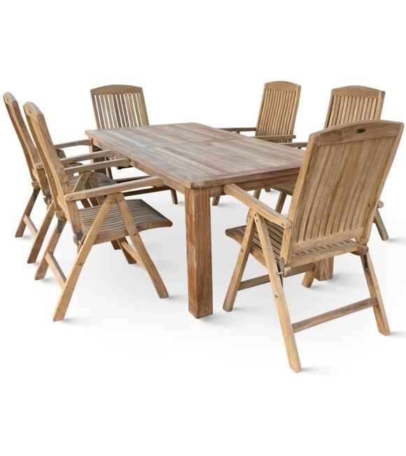 Drewniane meble ogrodowe – stół Garden III + 6x krzesło America, teak NOELA 345982