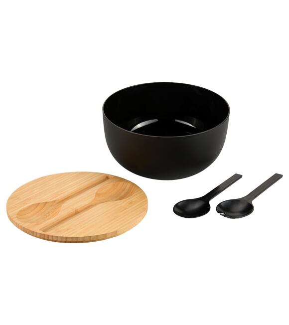 Misa na owoce i sałatki z sztućcami i bambusową pokrywką, Ø 24 cm, czarna KESPER 58470