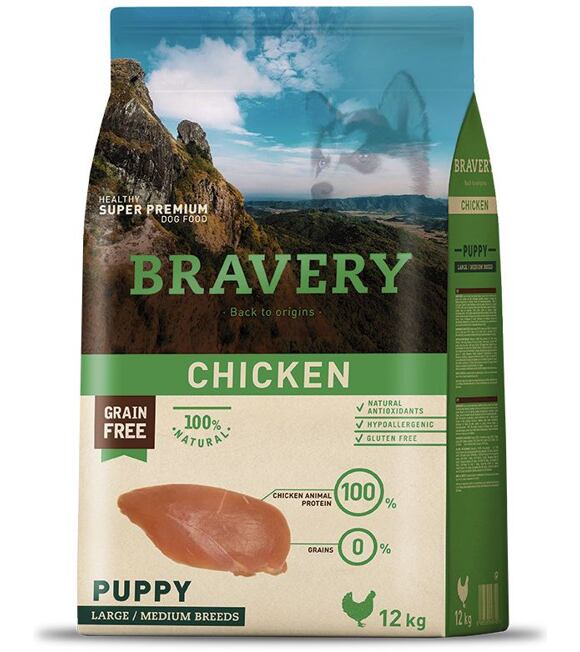 Dog PUPPY large/medium Karma dla psów 4kg - kurczak BRAVERY 1003499