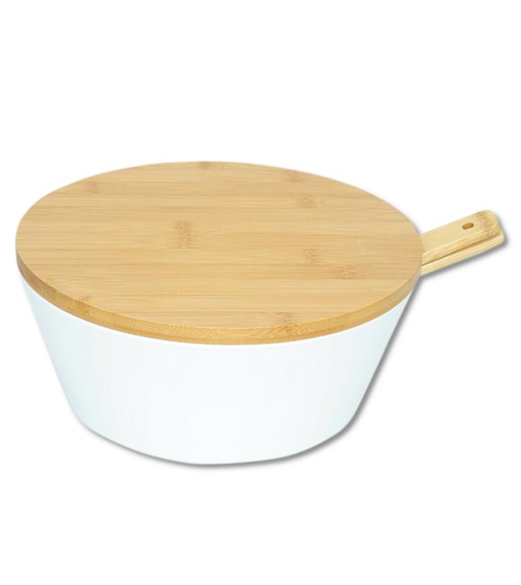 Misa na sałatki i owoce z przyborami, Ø 26 cm, plast/drewno bambusowe, biała KESPER 32620