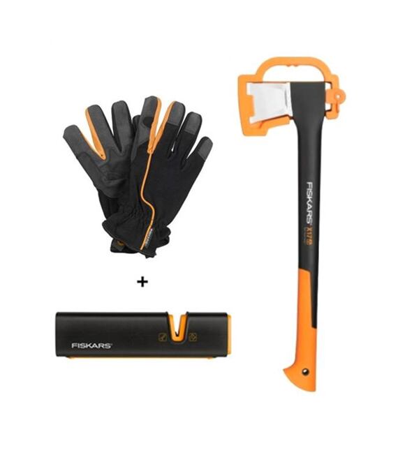 Zestaw Fiskars siekiera X17+ostrzałka Xsharp+rękawice ochronne 122463+160004+120740