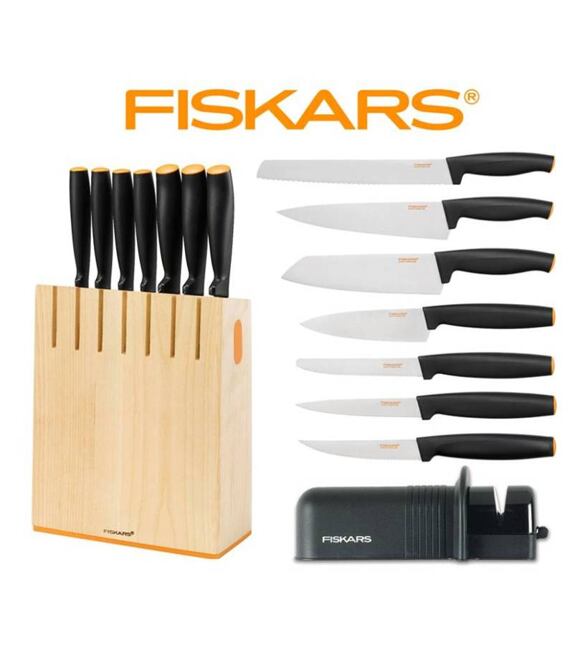 Zestaw 7 noży w bloku Fiskars Functional Form + Ostrzałka do noży 1014225+1023811